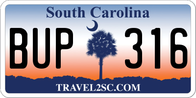 SC license plate BUP316