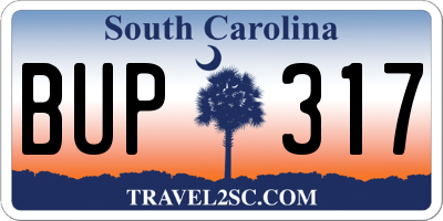 SC license plate BUP317