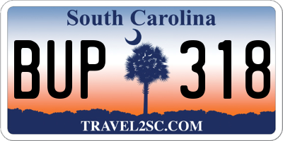 SC license plate BUP318