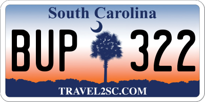 SC license plate BUP322