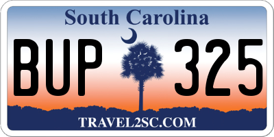 SC license plate BUP325