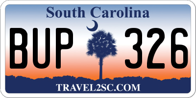 SC license plate BUP326
