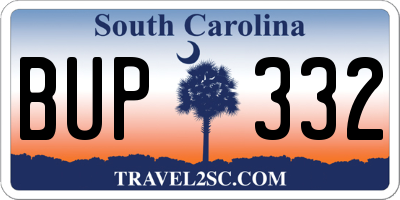 SC license plate BUP332