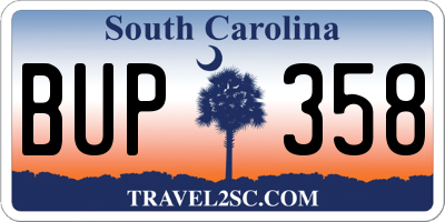 SC license plate BUP358