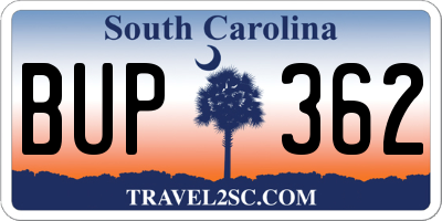 SC license plate BUP362