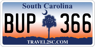 SC license plate BUP366