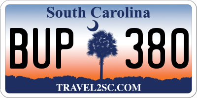 SC license plate BUP380