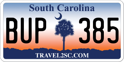 SC license plate BUP385