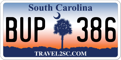 SC license plate BUP386
