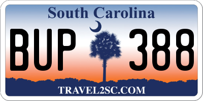 SC license plate BUP388
