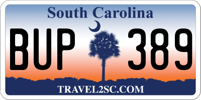 SC license plate BUP389