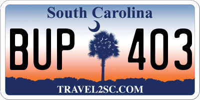 SC license plate BUP403
