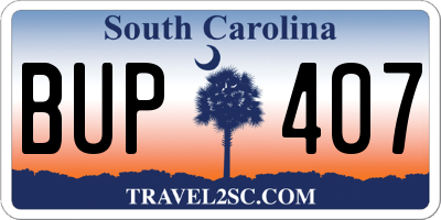 SC license plate BUP407
