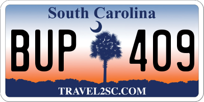 SC license plate BUP409