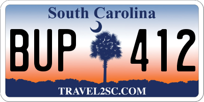SC license plate BUP412