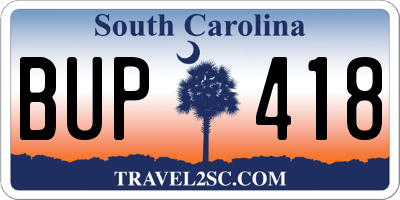 SC license plate BUP418
