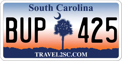 SC license plate BUP425