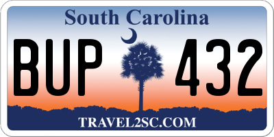 SC license plate BUP432