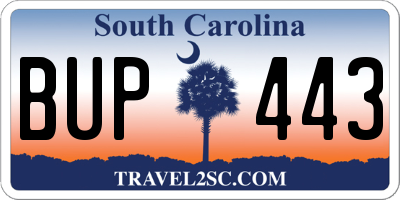 SC license plate BUP443