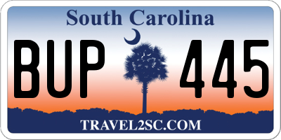SC license plate BUP445