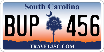 SC license plate BUP456