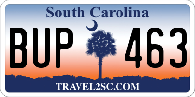 SC license plate BUP463