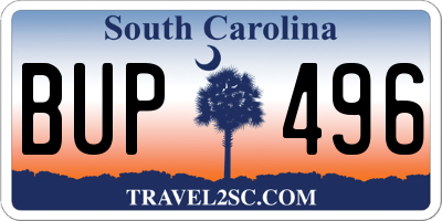 SC license plate BUP496