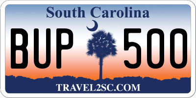 SC license plate BUP500
