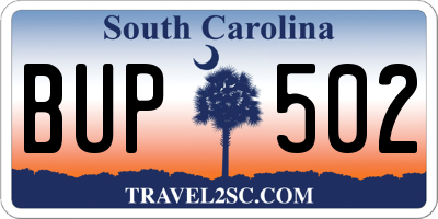 SC license plate BUP502