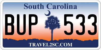 SC license plate BUP533