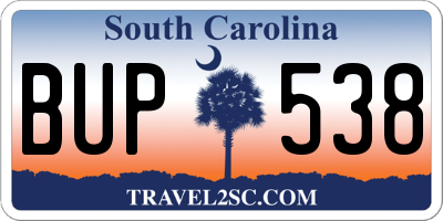 SC license plate BUP538