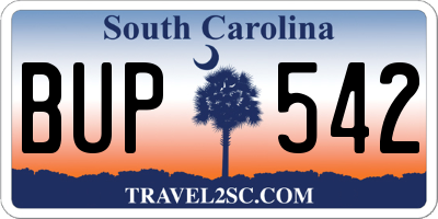 SC license plate BUP542