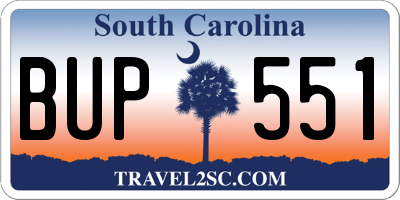 SC license plate BUP551