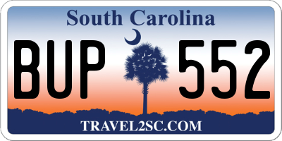SC license plate BUP552