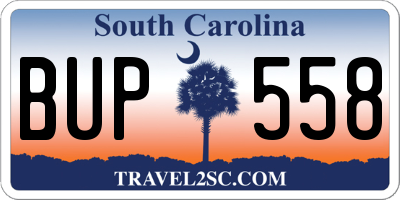 SC license plate BUP558