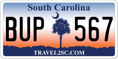 SC license plate BUP567