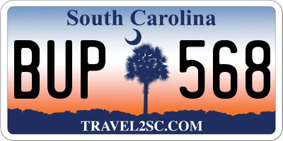 SC license plate BUP568