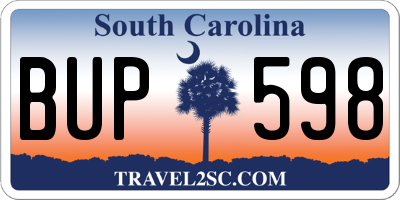 SC license plate BUP598