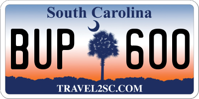SC license plate BUP600
