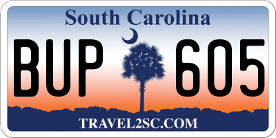 SC license plate BUP605