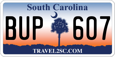 SC license plate BUP607