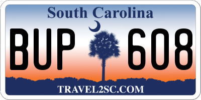 SC license plate BUP608