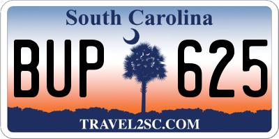 SC license plate BUP625