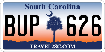SC license plate BUP626