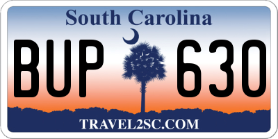 SC license plate BUP630