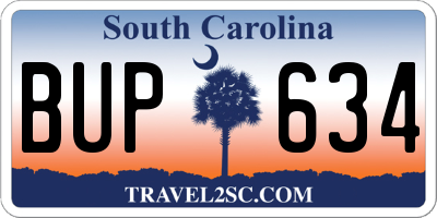 SC license plate BUP634