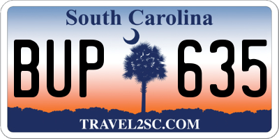 SC license plate BUP635