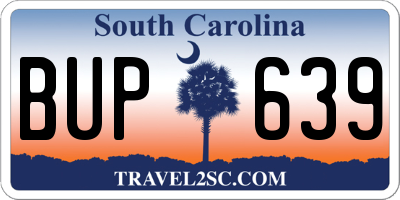 SC license plate BUP639