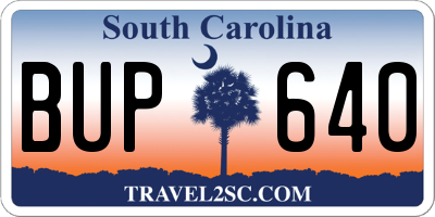 SC license plate BUP640