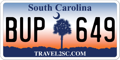 SC license plate BUP649